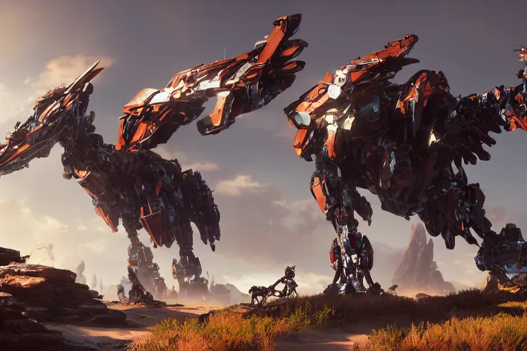 Prompt: glinthawk machine mecha animal beast robot of horizon forbidden west horizon zero dawn bioluminiscence global illumination ray tracing hdr fanart arstation by sung choi and eric pfeiffer and gabriel garza and casper konefal