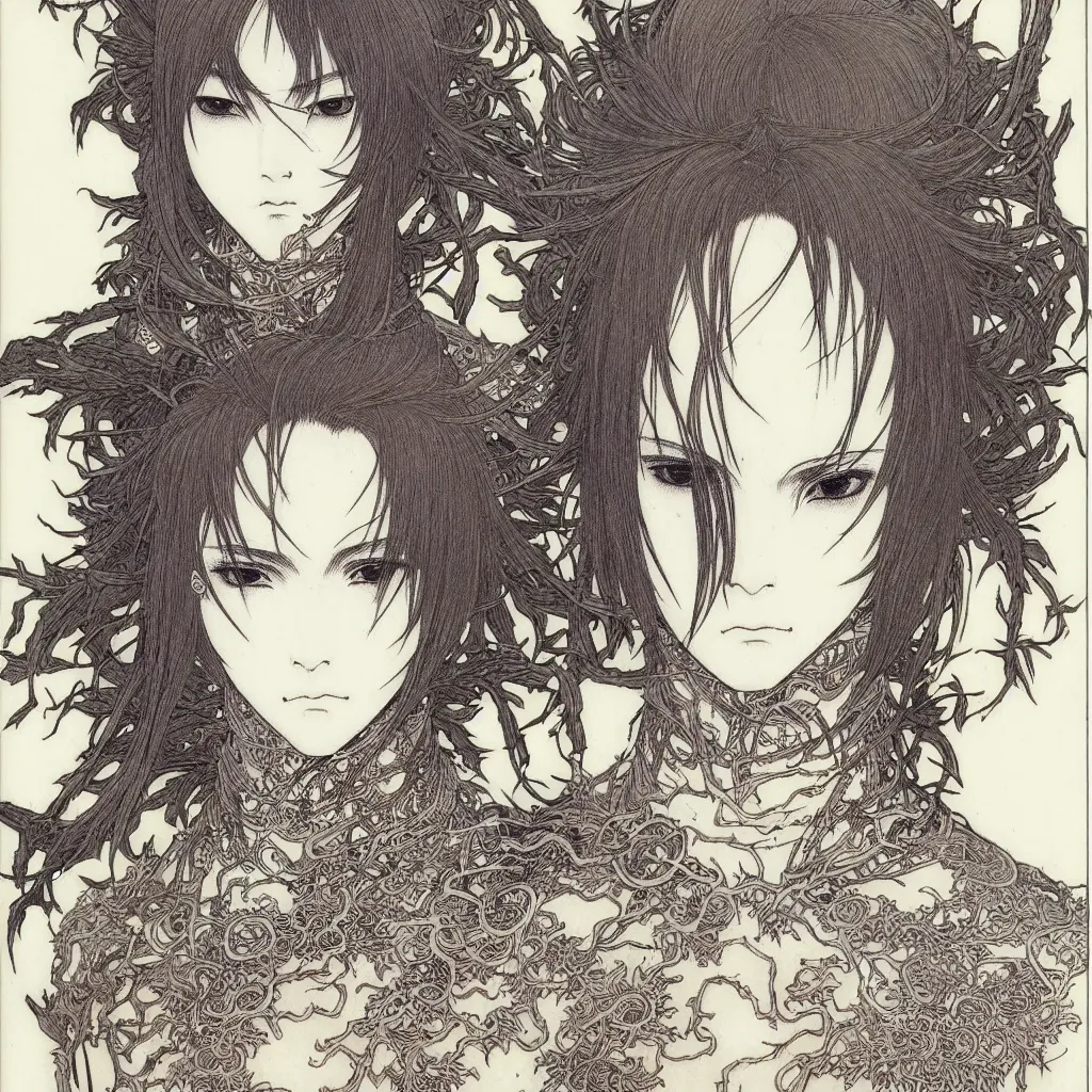 Prompt: prompt: human Fragile looking character portrait face drawn by Takato Yamamoto, Human inside modernistic looking armor with wild hairstyle, inspired by Evangeleon, clean ink detailed line drawing, intricate detail, manga 1980, portrait composition