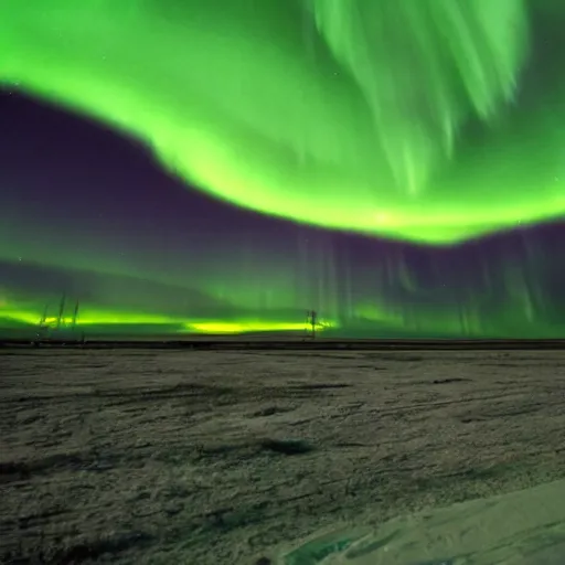 Image similar to northern lights shining over the chernobyl nuclear reactor