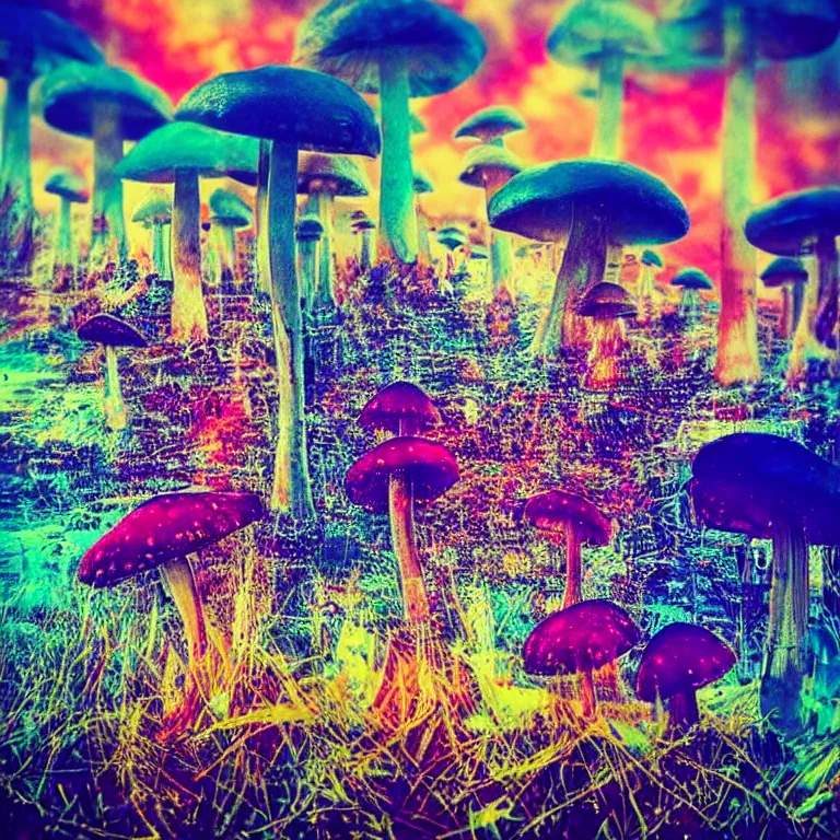 Image similar to double exposure of dally life, symbols of live, explosion, cyber mushroom city, love is the most relevant theme, love is infinity, love is begin of all, 8 k resolution, artistic mode, artistic, trending on instagram, long exposure, love art, serious, fantasy and dreams vibes, mushrooms style and macro style, colorful picture