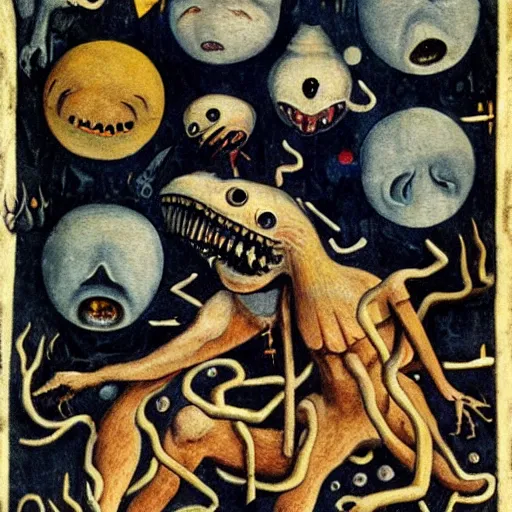 Image similar to uncanny monsters of the imagination in a surreal alchemical manuscript