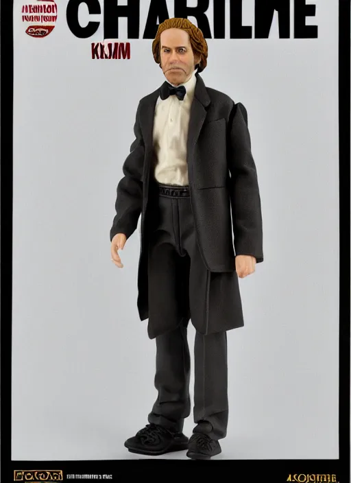 Image similar to black series action figure of charlie kaufman, still in package, pristine, highly detailed toy