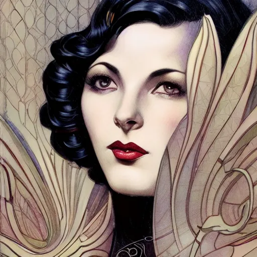 Image similar to a streamline moderne, art nouveau, multi - ethnic and multi - racial portrait in the style of charlie bowater, and in the style of donato giancola, and in the style of charles dulac. clear, expressive, very large eyes. symmetry, centered, ultrasharp focus, dramatic lighting, photorealistic digital painting. an elegant, intricately detailed background.