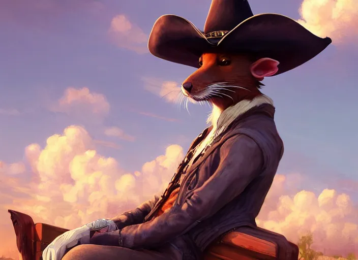 Image similar to character portrait feature of the anthro male anthropomorphic rat fursona wearing cowboy outfit wild west desperado sitting in an old monte carlo, a man whose heart is hollow, character design stylized by charlie bowater, ross tran, artgerm, makoto shinkai, detailed, soft lighting, rendered in octane