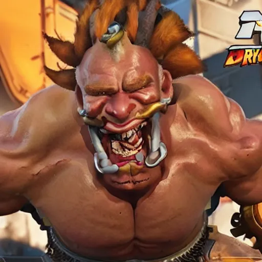 Image similar to a screenshot of junkrat arnold schwarzenegger as junkrat in overwatch