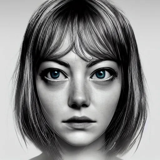 Image similar to beautiful centered Fine art photo portrait of young Emma Stone as a solarpunk robotic humanoid, black mechanical parts with led lights, photorealistic, white background, highly detailed and intricate, outdoor lighting, HDR 8k