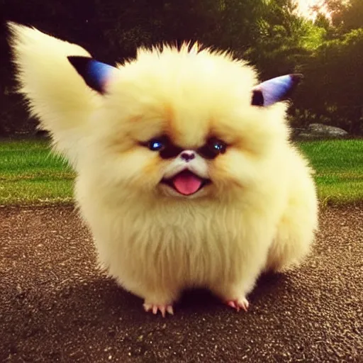 Image similar to real life Pokemon, grumpy, cute!!!, fluffy!!!, ultra realistic!!!, golden hour, sharp focus