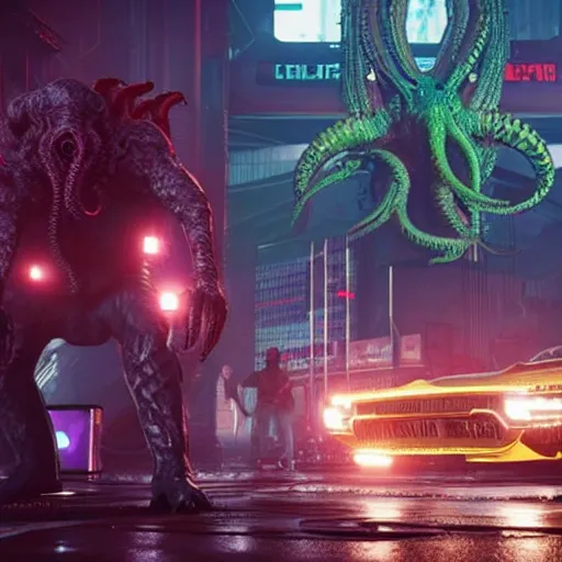 Prompt: cthulhu in cyberpunk 2 0 7 7