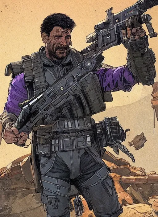 Image similar to apex legends version of the punisher. concept art by james gurney and mœbius.