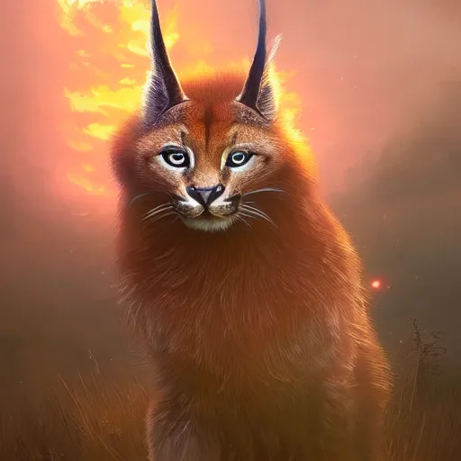 Prompt: The fluffiest cute caracal, fullbody, ultra high detailed, glowing lights, oil painting, Greg Rutkowski, Charlie Bowater, Beeple, unreal 5, DAZ, hyperrealistic, octane render, RPG portrait, dynamic lighting, fantasy art, beautiful face