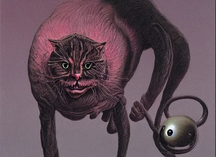 Image similar to a picture of an horrific cat that has spider legs and eyes, art by wayne barlowe