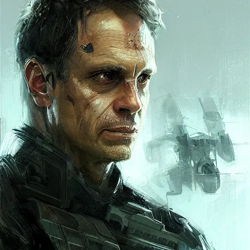 Image similar to portrait of a man by greg rutkowski, he looks like michael biehn, he is wearing a tactical military superhero gear, highly detailed portrait, digital painting, artstation, concept art, smooth, sharp foccus ilustration, artstation hq