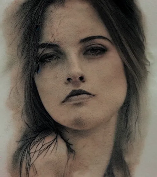 Image similar to realism tattoo sketch of a beautiful woman's face double exposure effect with beautiful nature scenery, in the style of matteo pasqualin, amazing detail, sharp, faded