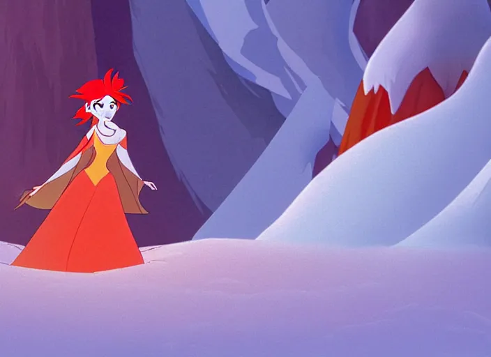 Image similar to flame princess glowing in a stark minimalist frozen creek snowdrift landscape from mulan ( 1 9 9 8 )