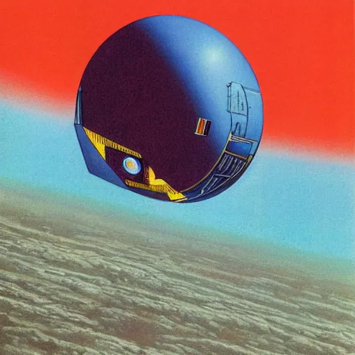 Image similar to apollo crew module entering earth's atmosphere, 1 9 7 0 s illustration, saturated colors