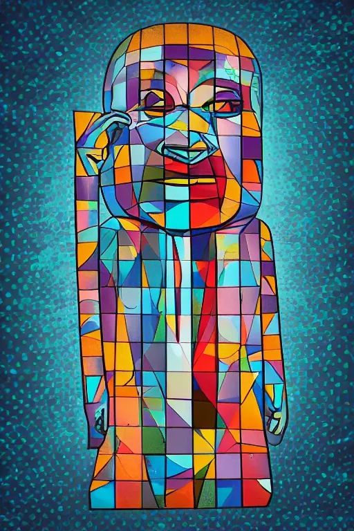 Image similar to cubist moai statue cutout digital illustration cartoon colorful beeple