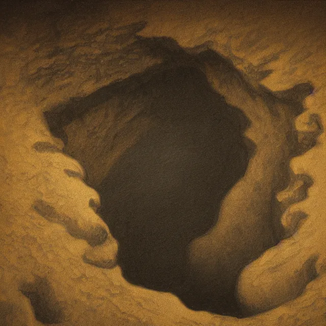 Prompt: photorealistic sepia painting of the mouth of a sea cave on the jamaican shoreline, dark, brooding, atmospheric, lovecraft