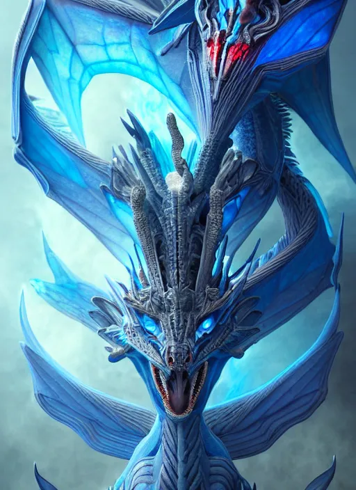 Image similar to muscular and tall blue ghostly fire humanoid dragon!!!! draconian!! intricate ornate iridescent exoesqueleton!! character concept art, sharp focus, octane render! unreal engine 5! highly rendered!! trending on artstation!! detailed linework!! illustration by artgerm, wlop, and chie yoshii