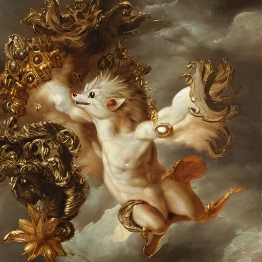 Prompt: a rococo painting of a sonic the hedgehog, intricate, ultra detailed, late baroque painting, art by giovanni battista tiepolo,