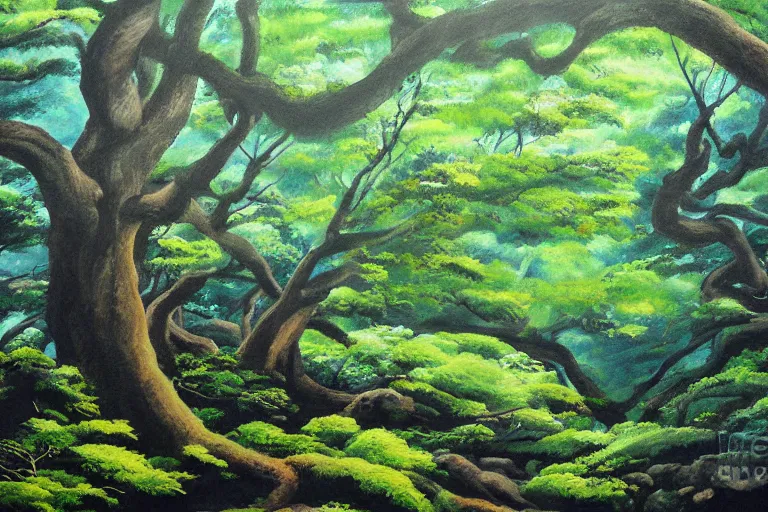 Image similar to yakushima forest painting