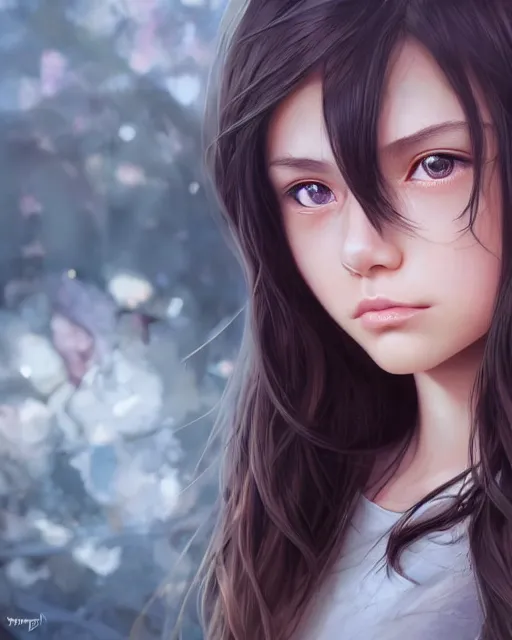 Prompt: 1 5 - year old girl with lush frizzy brown hair, large front teeth, and bright piercing brown eyes, hyper realistic face, beautiful eyes, character art, art by artgerm lau and wlop and and ilya kuvshinov and john singer sargent, hyperdetailed, symmetrical, cryengine, trending on artstation, digital art