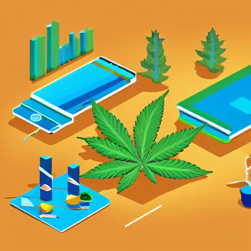 Prompt: isometric flat art graphic for cannabis descriptions that is exciting and promotional