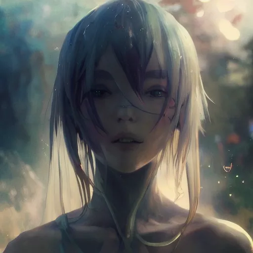 Image similar to by Yoshitaka Amano, by Ruan Jia, by Conrad Roset, by Good Smile Company, detailed anime 3d render, close up, headshot, portrait, cgsociety, artstation, sci fi futuristic costume, mysterious temple setting, octane render