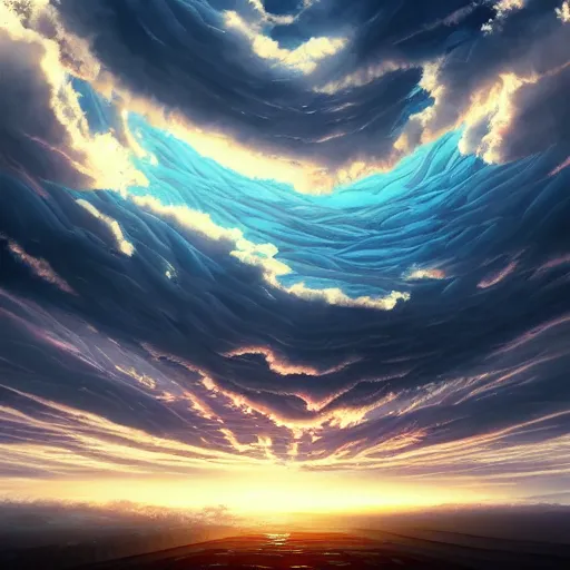 Image similar to beautiful surreal scenery artwork pixiv. gigantic architectural modern design node network of cloud computing soul dust. unthinkable dream cloud computer infinites. sublime god lighting, sun rays, cold colors. insanely detailed, artstation!! pixiv!! infinitely detailed