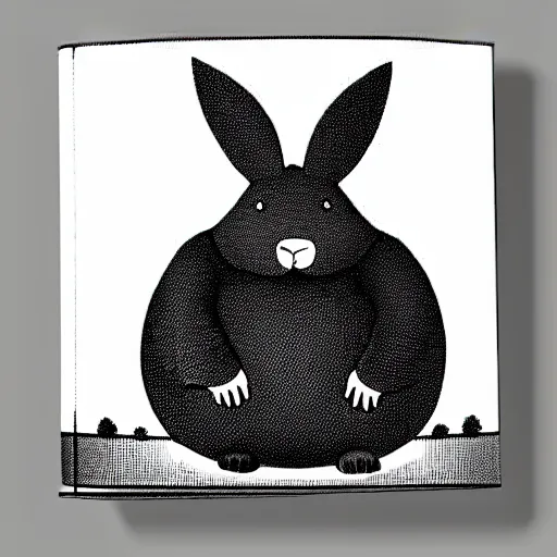 Image similar to book illustration of big chungus, book illustration, monochromatic, white background, black and white image