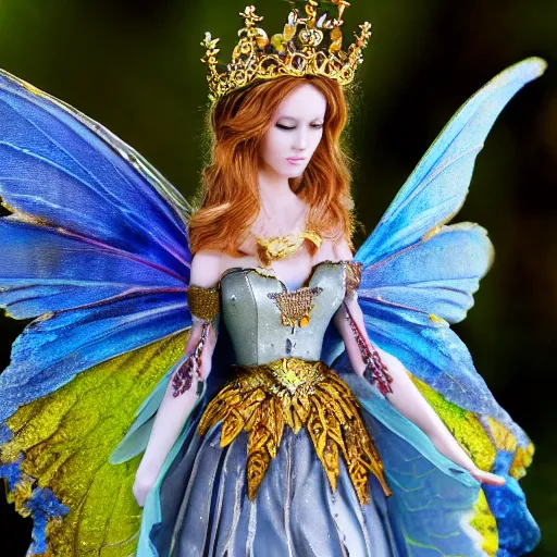 Image similar to beautiful fairy with ornate cloak and crown, highly detailed, 4k, HDR, smooth, sharp focus, hyper realistic, high resolution, award-winning photo