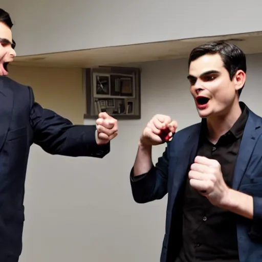 Image similar to ben shapiro sticking his entire fist in his mouth