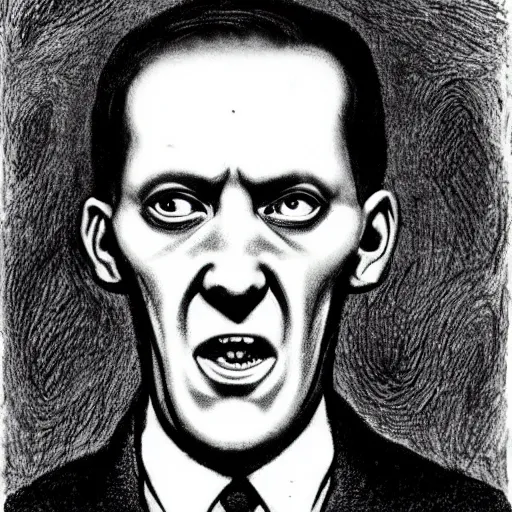 Prompt: lovecraft screaming in horror, potrait