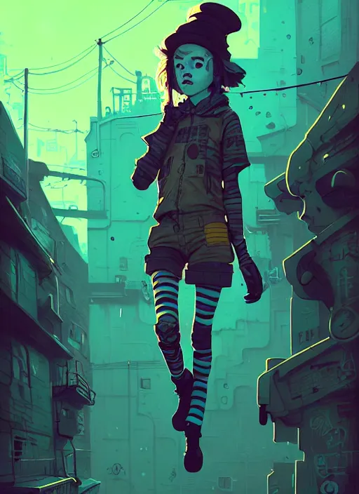 Image similar to highly detailed portrait of a sewer punk young lady by atey ghailan, james gilleard, by joe fenton, by greg rutkowski, by greg tocchini, by kaethe butcher, 4 k resolution, gradient yellow, black, brown and cyan color scheme, grunge aesthetic!!! ( ( dystopian graffiti tag wall in background ) )