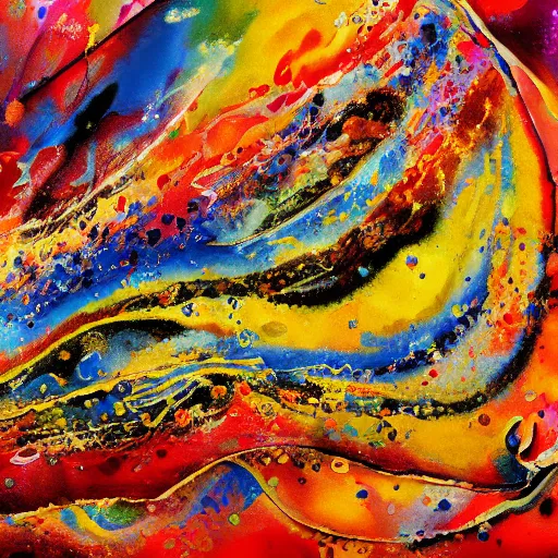 Image similar to an ultra realistic painting of melting surrealism calligraphy, new, splatter, pollock, kandinsky, abstract, high quality! 4 k