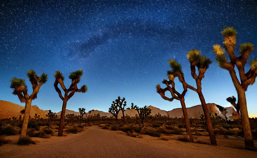 Image similar to joshua tree national park at night, anime theme