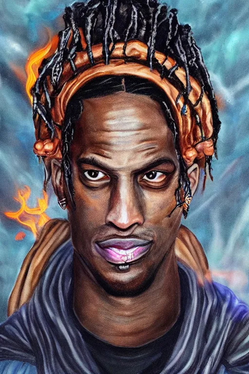 Image similar to an in game portrait of travis scott as hades, art by jen zee.