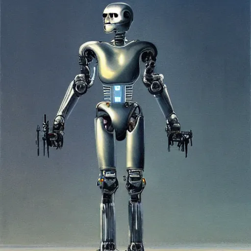 Image similar to highly detailed terminator t - 1 0 0 robot, beksinski style painting