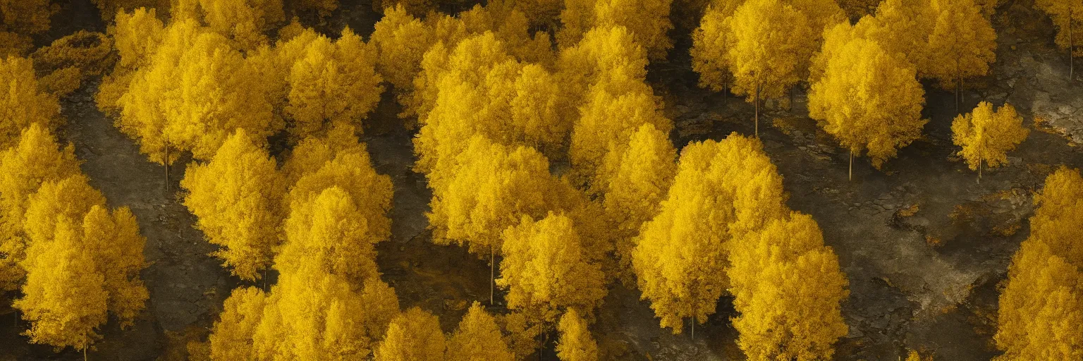 Image similar to michal karcz grunge painting of a beautiful landscape, yellow trees, detailed, elegant, intricate, 4k,