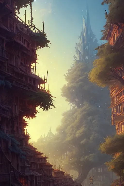 Image similar to a city built on a giant tree, unreal engine, fantasy art by greg rutkowski, loish, rhads, ferdinand knab, makoto shinkai and lois van baarle, ilya kuvshinov, rossdraws, tom bagshaw, global illumination, radiant light, detailed and intricate environment