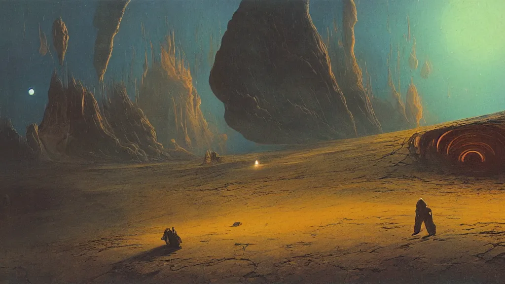 Image similar to otherworldly atmosphere of the first spaceship on venus by arthur haas and bruce pennington and john schoenherr, cinematic matte painting