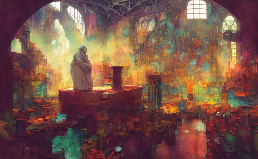 Image similar to alchemy laboratory, fantasy. intricate, amazing composition, colorful watercolor, by ruan jia, by maxfield parrish, by marc simonetti, by hikari shimoda, by robert hubert, by zhang kechun, illustration, gloomy