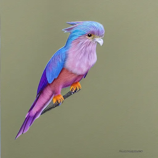 Image similar to a color pencil drawing of an lilac - breasted roller - eater by natalia rojas and ana maria martinez jaramillo, pastel color, wingspan, high quality, artstation, 4 k, realism, ultra realistic, fine art, white background, professionnal work