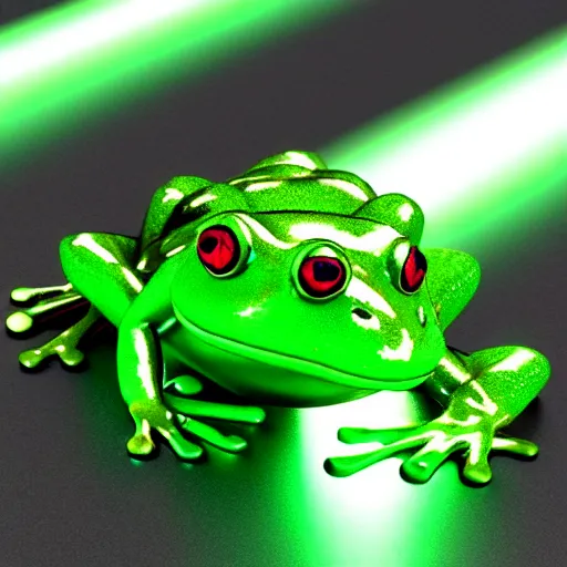 Prompt: A frog made of high-tech metal with green neon lights, highly-detailed, accurate, 3D render