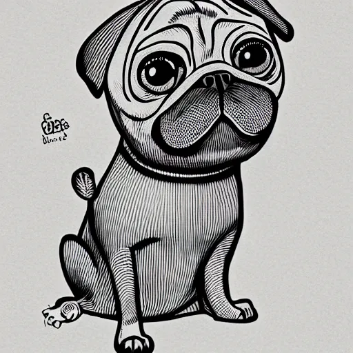 Image similar to colorful mcbess illustration of a cute pug