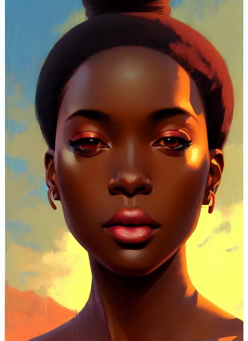 Prompt: a comic portrait of an african goddess, fine - face, realistic shaded perfect face, fine details. night setting. very anime style. realistic shaded lighting poster by ilya kuvshinov katsuhiro, magali villeneuve, artgerm, jeremy lipkin and michael garmash, rob rey and kentaro miura style, trending on art station