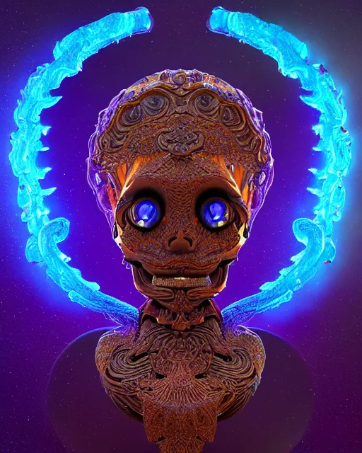 Prompt: 3 d ornate carved dark cosmic goddess with profile portrait, sigma 5 0 0 mm f / 5. beautiful intricate highly detailed quetzalcoatl skull. bioluminescent, plasma, lava, ice, water, wind, creature, thunderstorm! artwork by tooth wu and wlop and beeple and greg rutkowski, 8 k trending on artstation