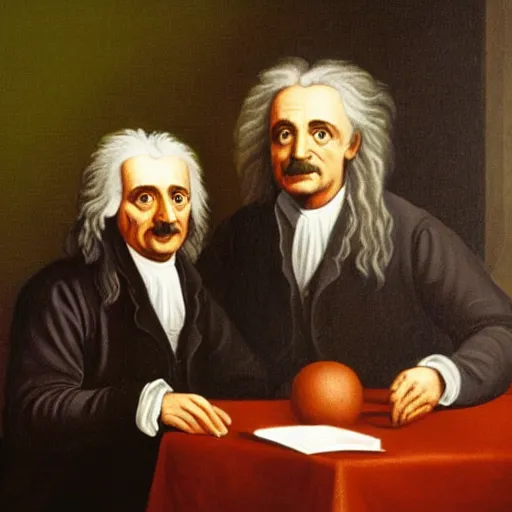 Image similar to portrait of Isaac Newton and Albert Einstein