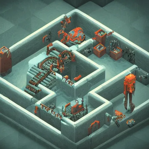 Image similar to lovecraftian horror, isometric, voxels, game art