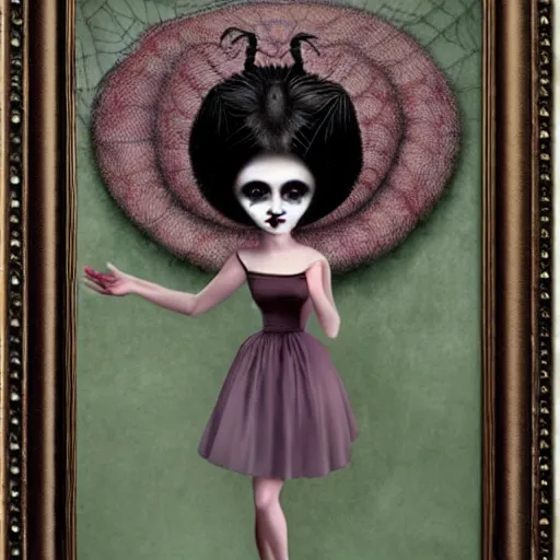 Image similar to surreal spider headed girl in the style of Mark Ryden