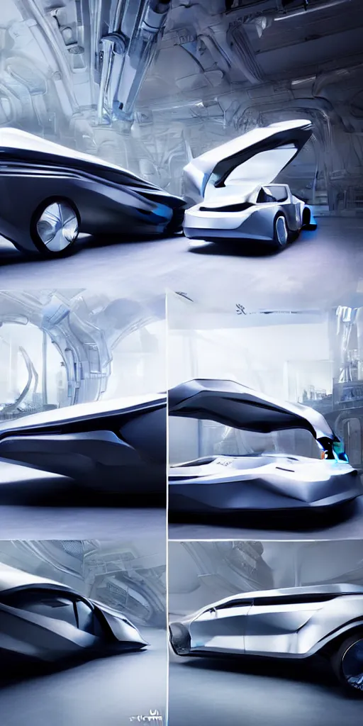 Prompt: sci-fi car: zaha hadid : wall structure : logotype : and car on : the coronation of napoleon : and : digital billboard : in the middle : artwork in style of : Ruan Jia : Sheng Lam :